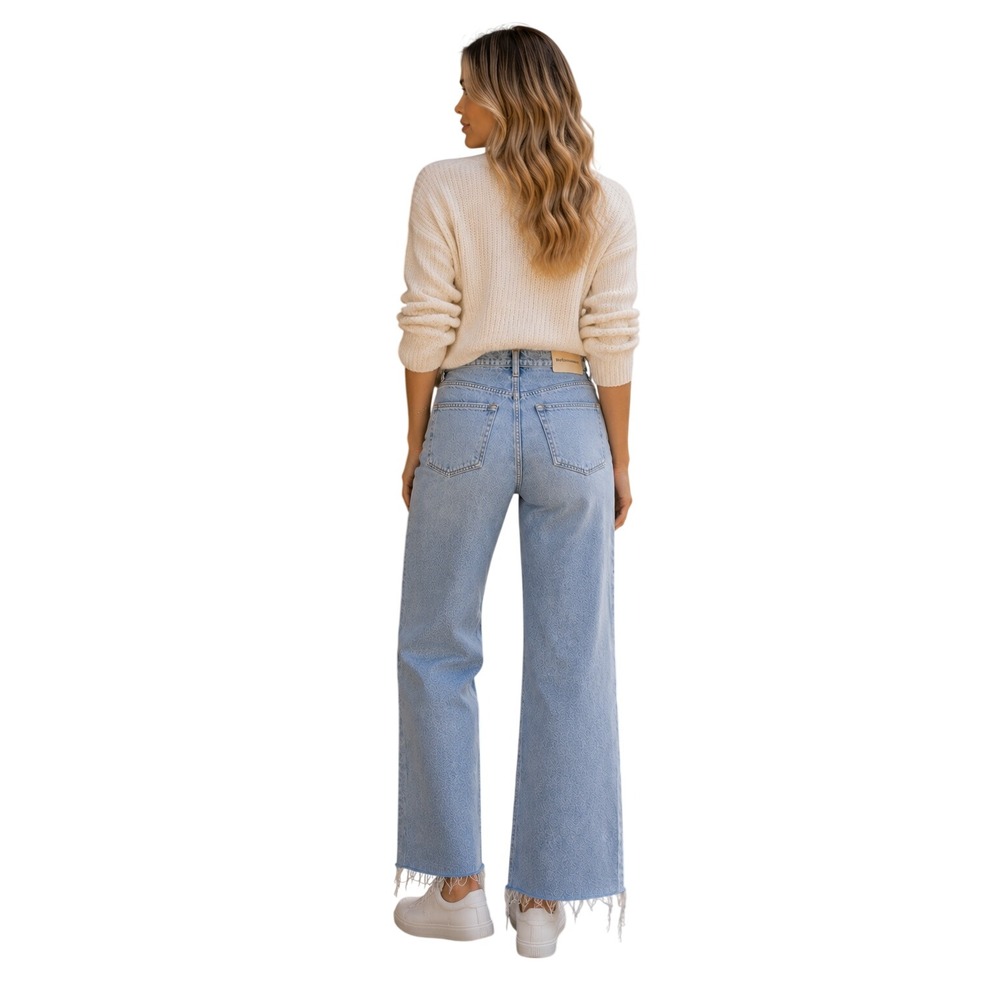 REFORMATION High Rise Wide Leg Jeans Light Wash Raw Hem Womens 28 - Picture 4 of 16
